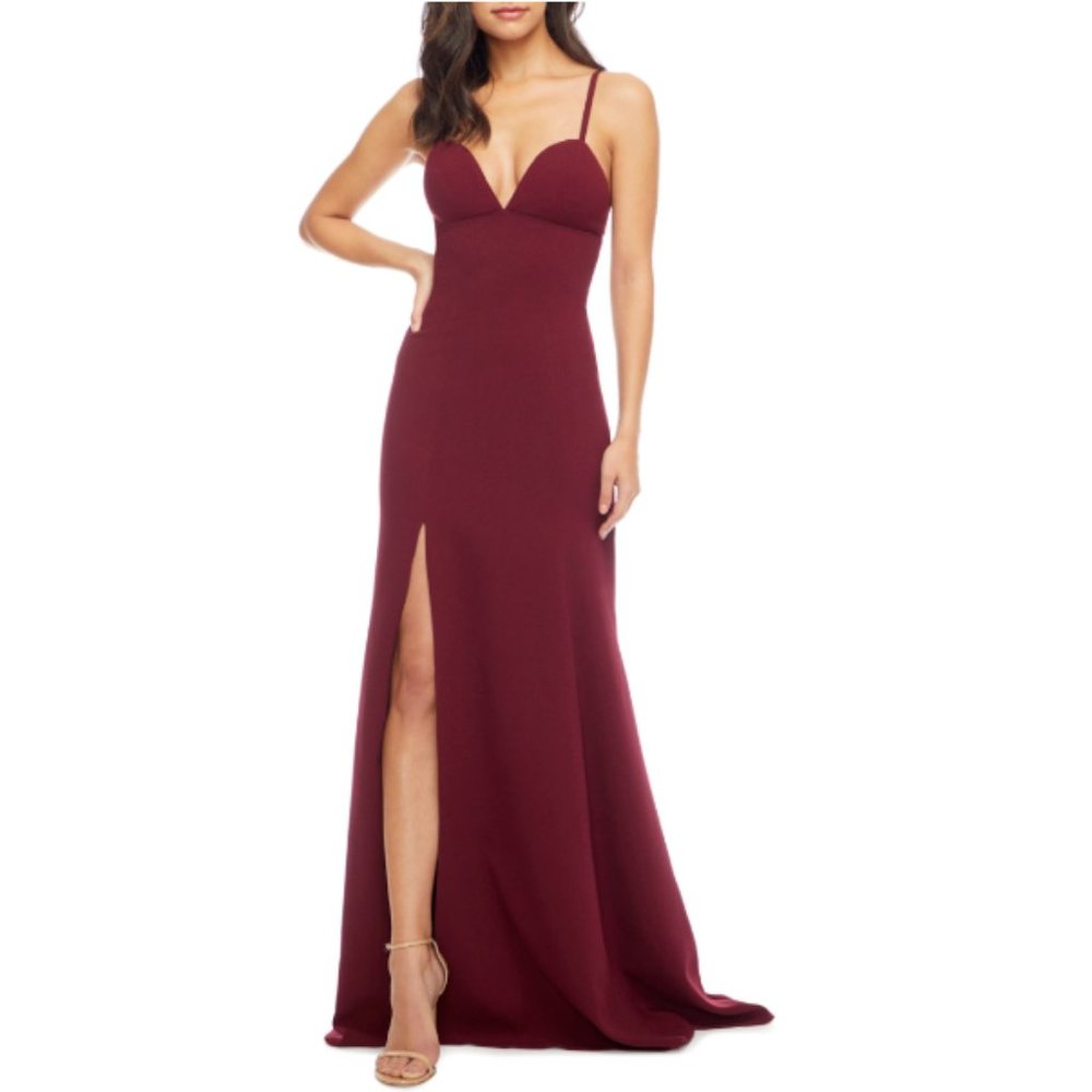 DRESS THE POPULATION Alejandra Crepe Evening Gown - Burgundy, Size M
